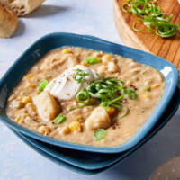Creamy White Bean Chili with Halibut Circle