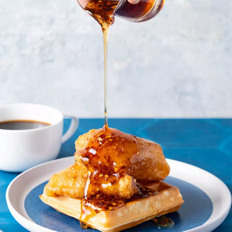 Spicy Maple Syrup Fried Fish with Waffles