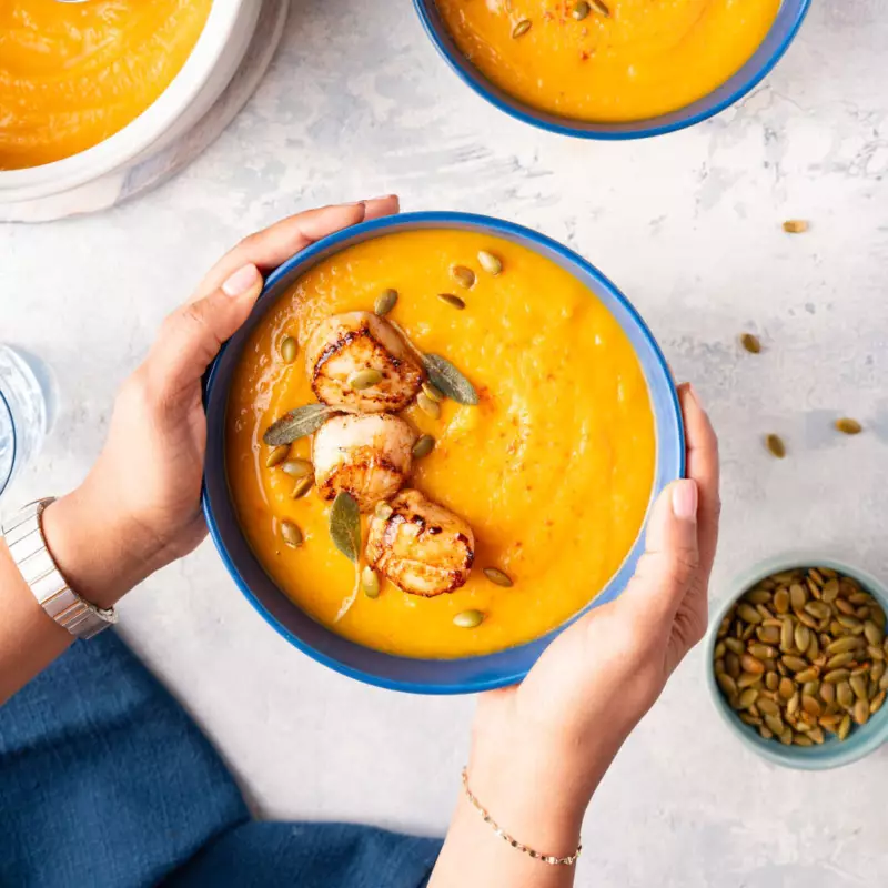 Roasted Butternut Squash Soup with Seared Scallops